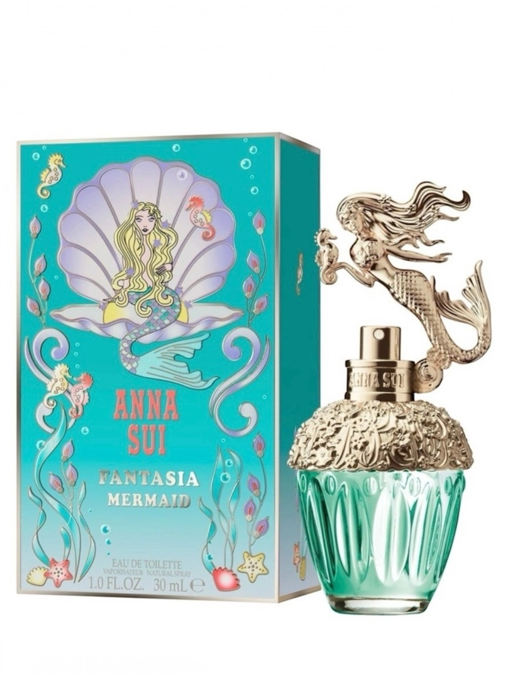 Anna Sui Fantasia Mermaid Fragrance 1 oz Spray- Gold and Turquoise